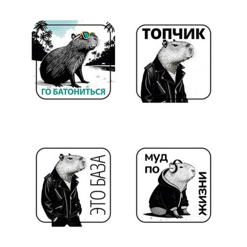 Набор объемных наклеек Капибары (4шт х 1упак)