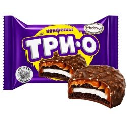 Десерт «Трио» с печеньем, карамелью и начинкой со вкусом пломбира