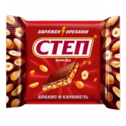 Шоколад молочный «Степ» с арахисом и карамелью (50г)