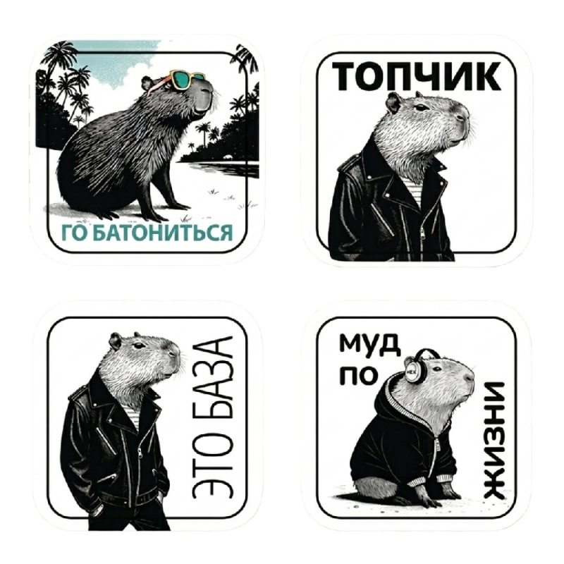 Набор объемных наклеек «Капибары» (НС2503) (4шт х 1упак)
