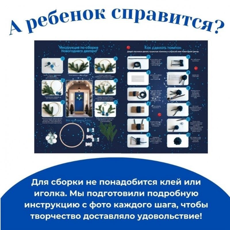 Набор для создания декора для дома Новогодний венок синий