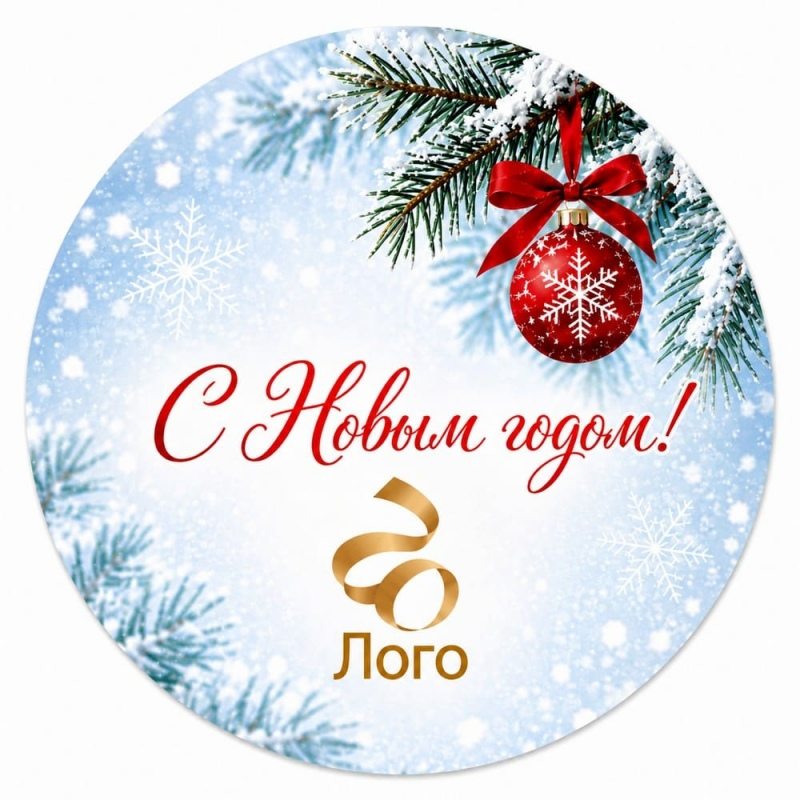Наклейка круглая "С Новым годом" d 50мм (лого)