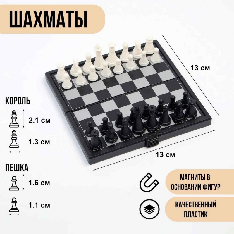 Шахматы пластиковые магнитные «Шахматы магнитные», компактные 13×13 см